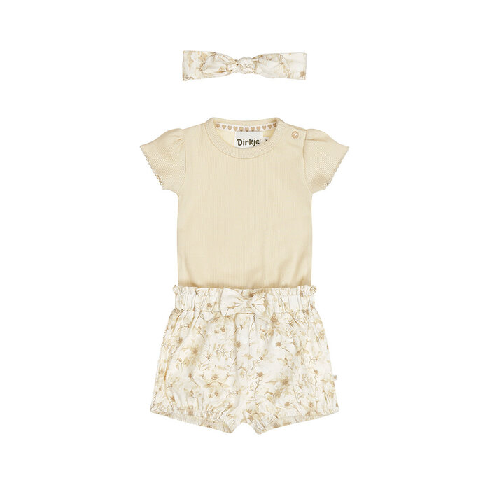 Dirkje 3 pc set Off-white, Body ss, Shorts, Headband