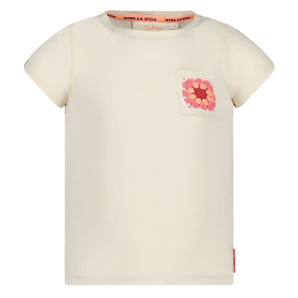 Jubel T-shirt met crochet zakje Offwhite - Salsa Sunset
