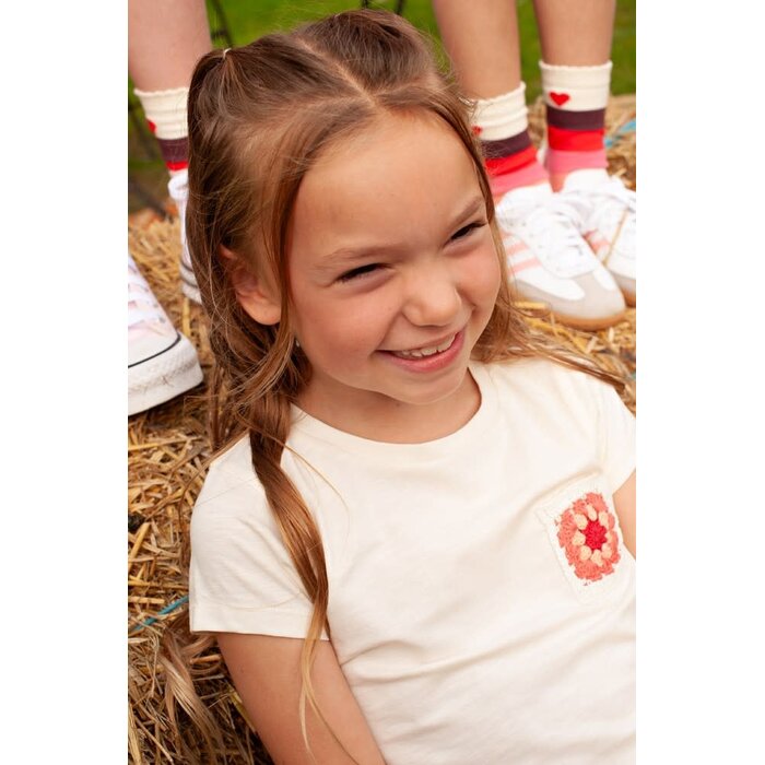 Jubel T-shirt met crochet zakje Offwhite - Salsa Sunset