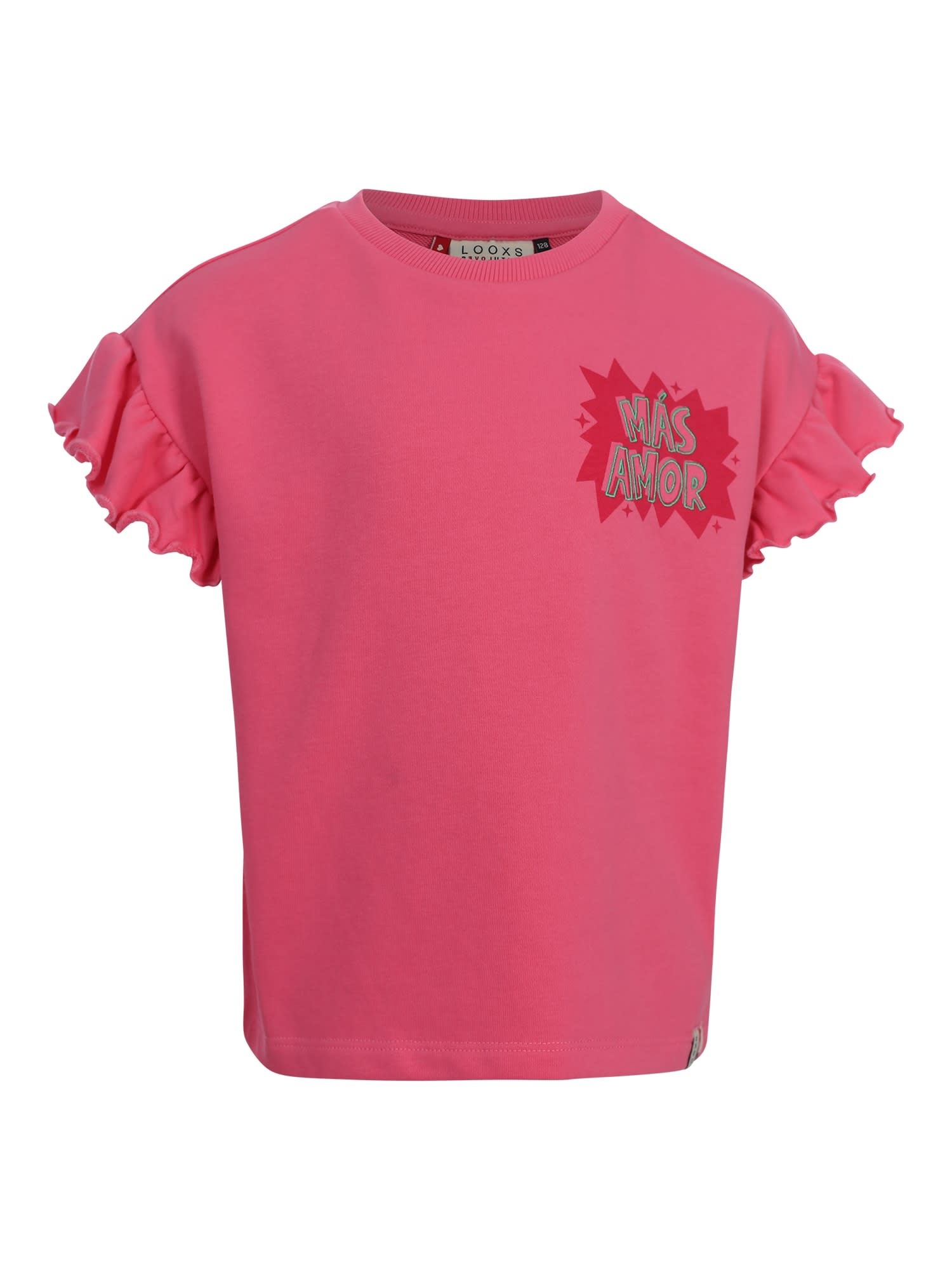 Looxs Little Sweater with Ruffles SS Bubblegum