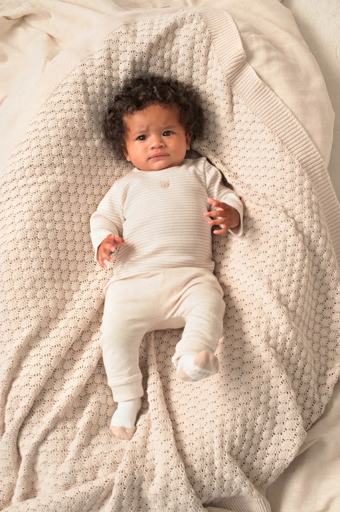 Feetje Longsleeve rib met streep Zand - Honey Bear