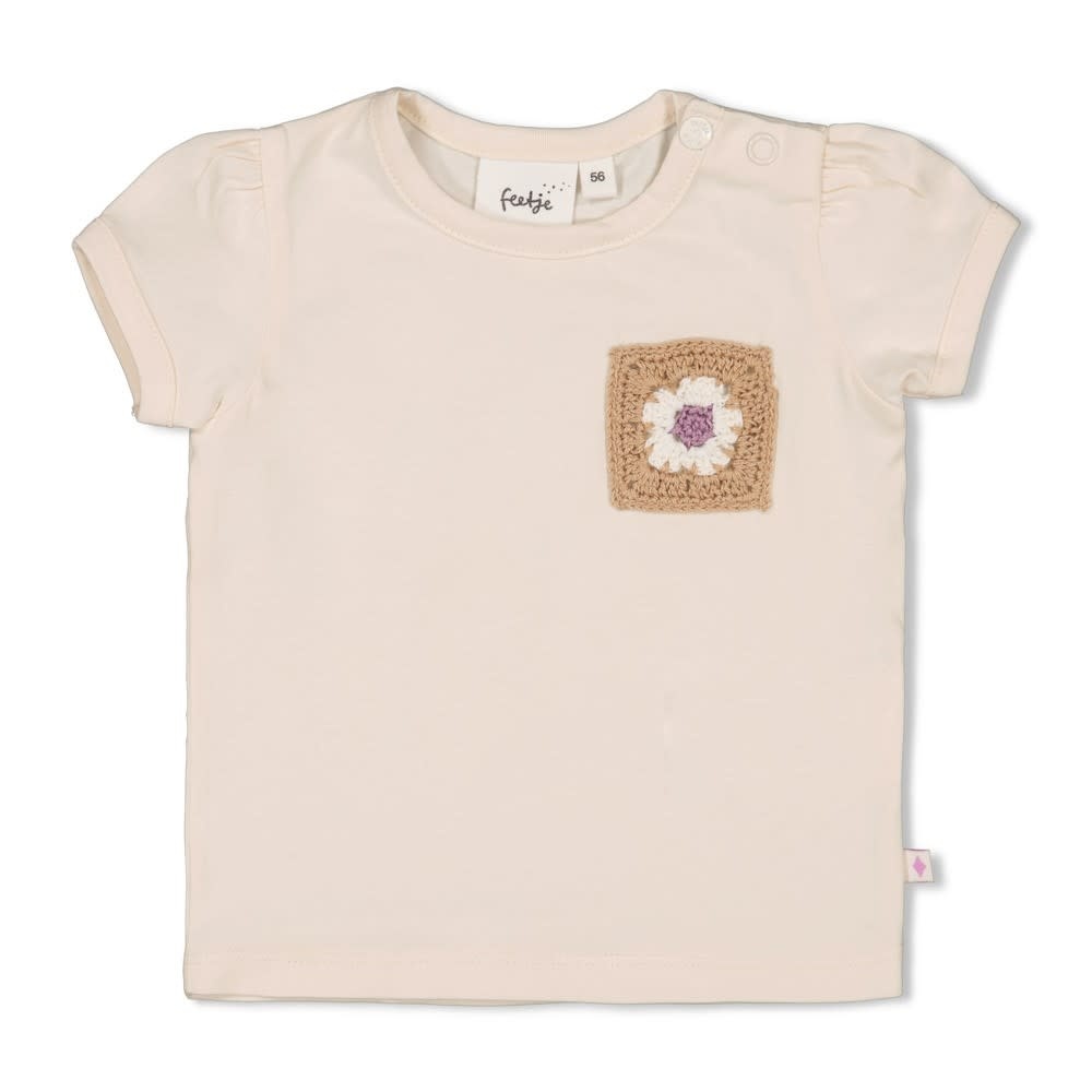 Feetje T-shirt met crochet zakje Offwhite - Flower Ranch