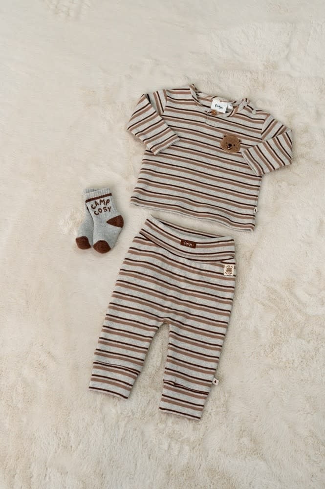 Feetje Broek rib met streep Grijs melange - Tiny Timber Tales