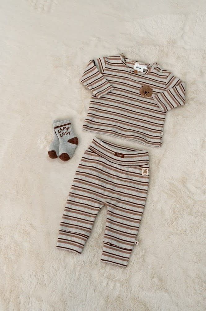 Feetje Longsleeve rib met streep Grijs melange - Tiny Timber Tales