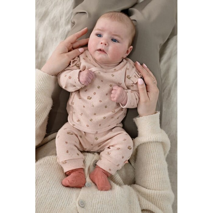 Feetje Broek pointelle rib AOP Roze melange - Fall in Love