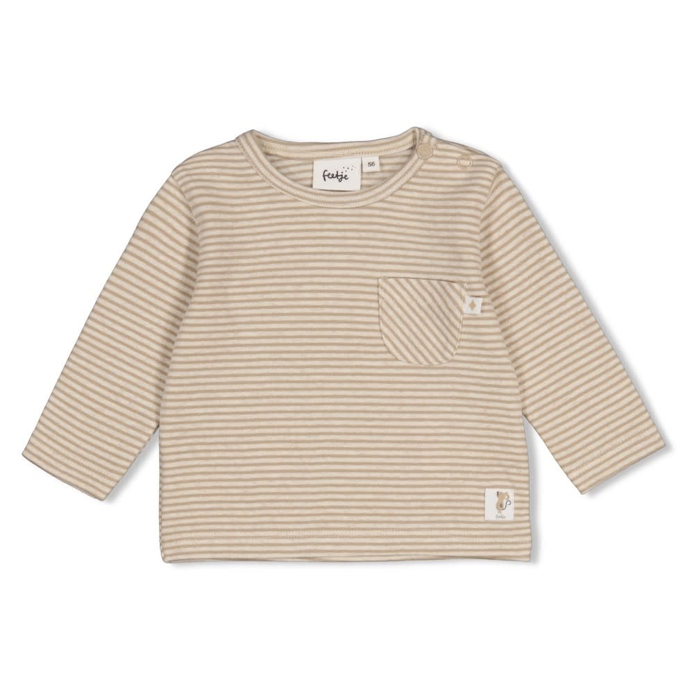 Feetje Longsleeve rib met streep Taupe - Over the Moon for You