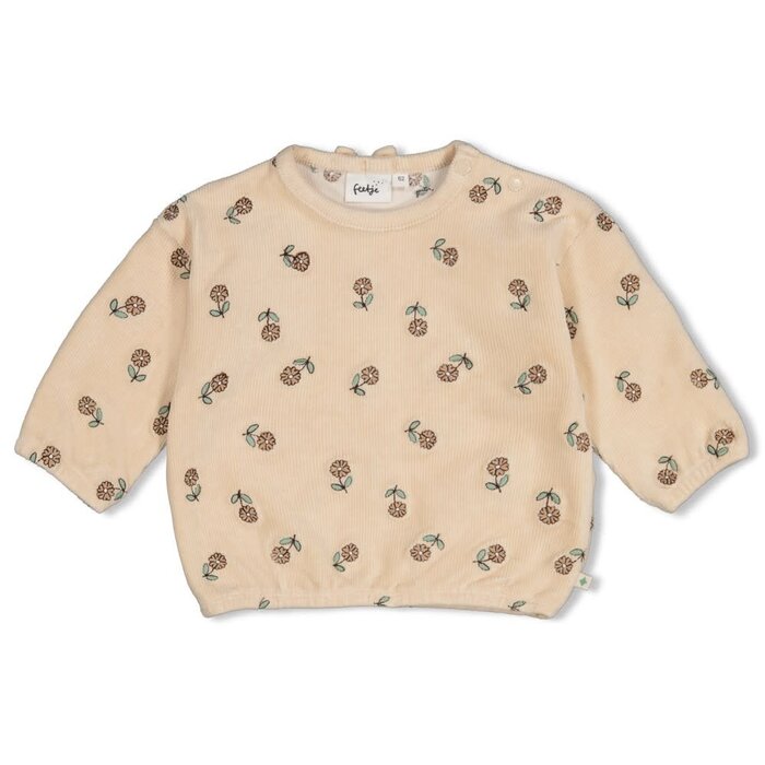 Feetje Sweater velours rib met borduursels Offwhite - Lucky Bloombird