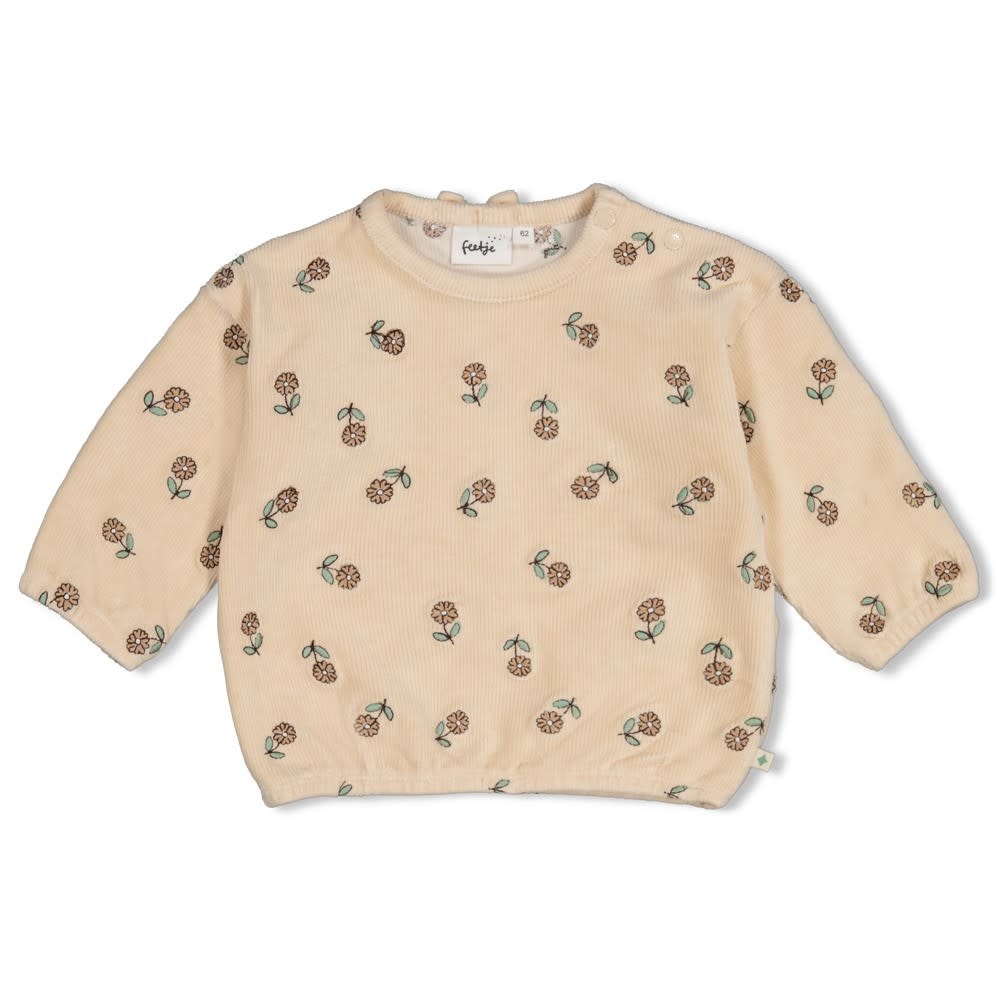 Feetje Sweater velours rib met borduursels Offwhite - Lucky Bloombird