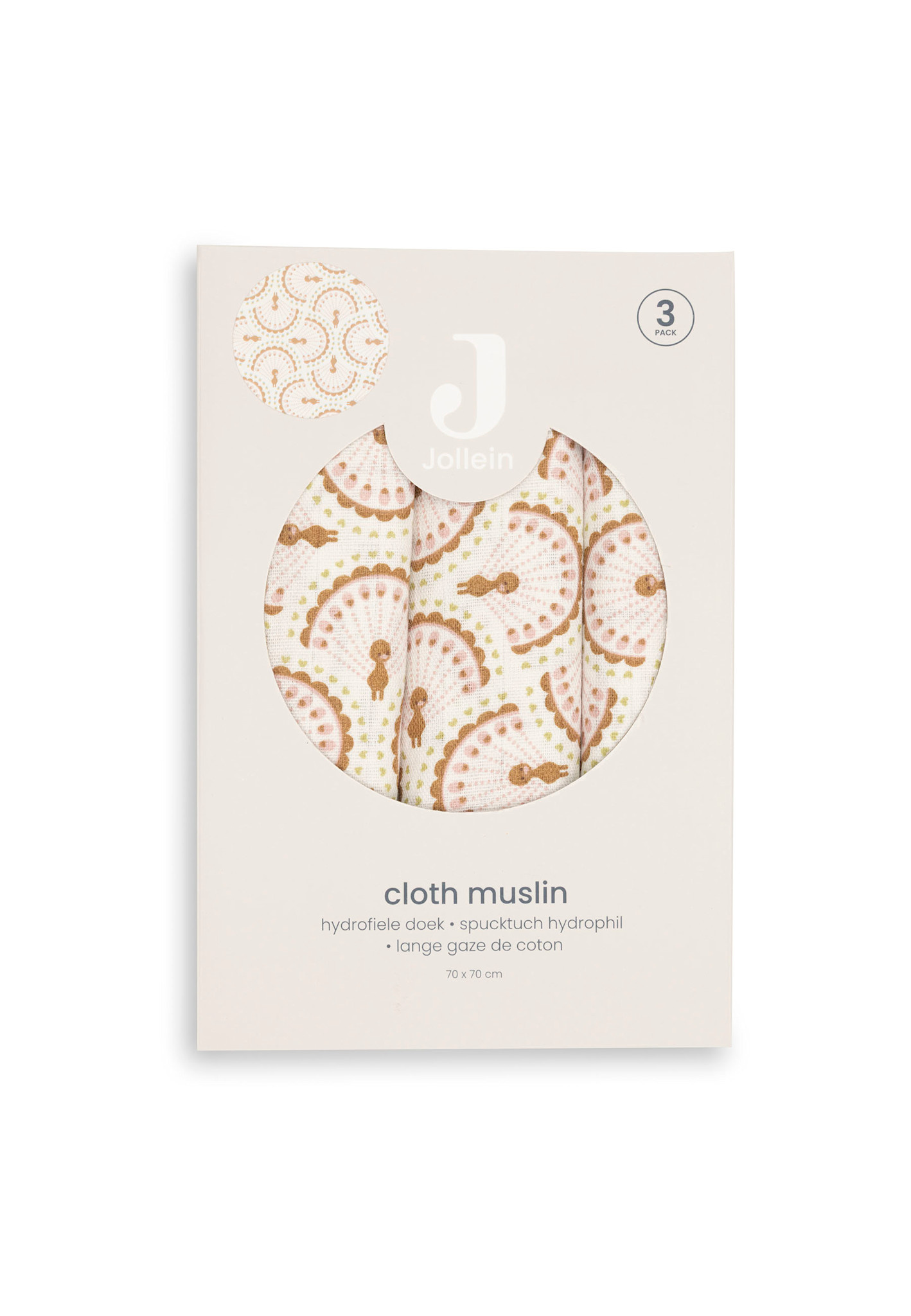 Jollein Hydrofiele Doek Small 70x70cm - Soft Plumes - 3 Stuks