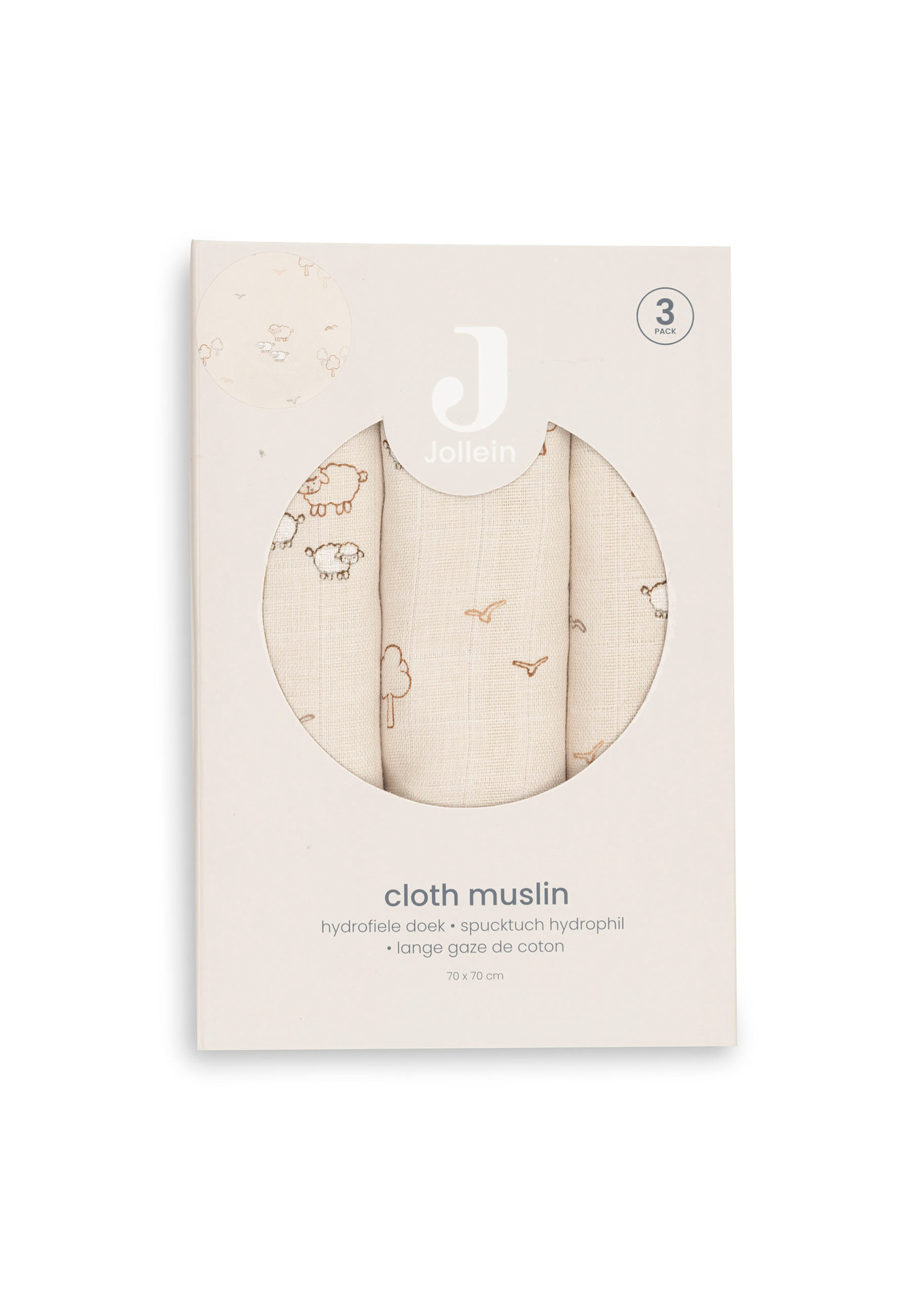 Jollein Hydrofiele Doek Small 70x70cm - Woolly - 3 Stuks