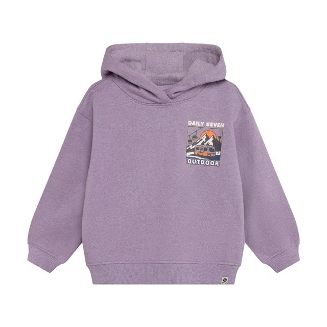 Daily7 Oversized Hoodie Chest Print Purple Melange