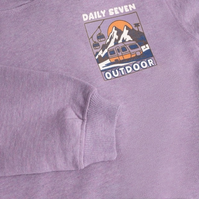 Daily7 Oversized Hoodie Chest Print Purple Melange