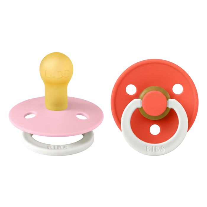 Bibs Ronde speen 2-pack natuurrubber Glow Baby Pink/Tango - maat 1