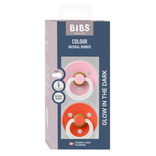 Bibs Ronde speen 2-pack natuurrubber Glow Baby Pink/Tango - maat 1