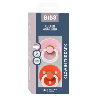Bibs Ronde speen 2-pack natuurrubber Glow Baby Pink/Tango - maat 2