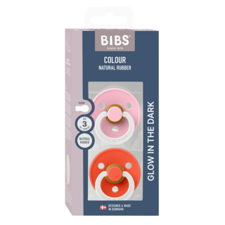 Bibs Ronde speen 2-pack natuurrubber Glow Baby Pink/Tango - maat 3