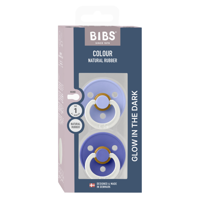 Bibs Ronde speen 2-pack natuurrubber Glow Hush/Grape - maat 1