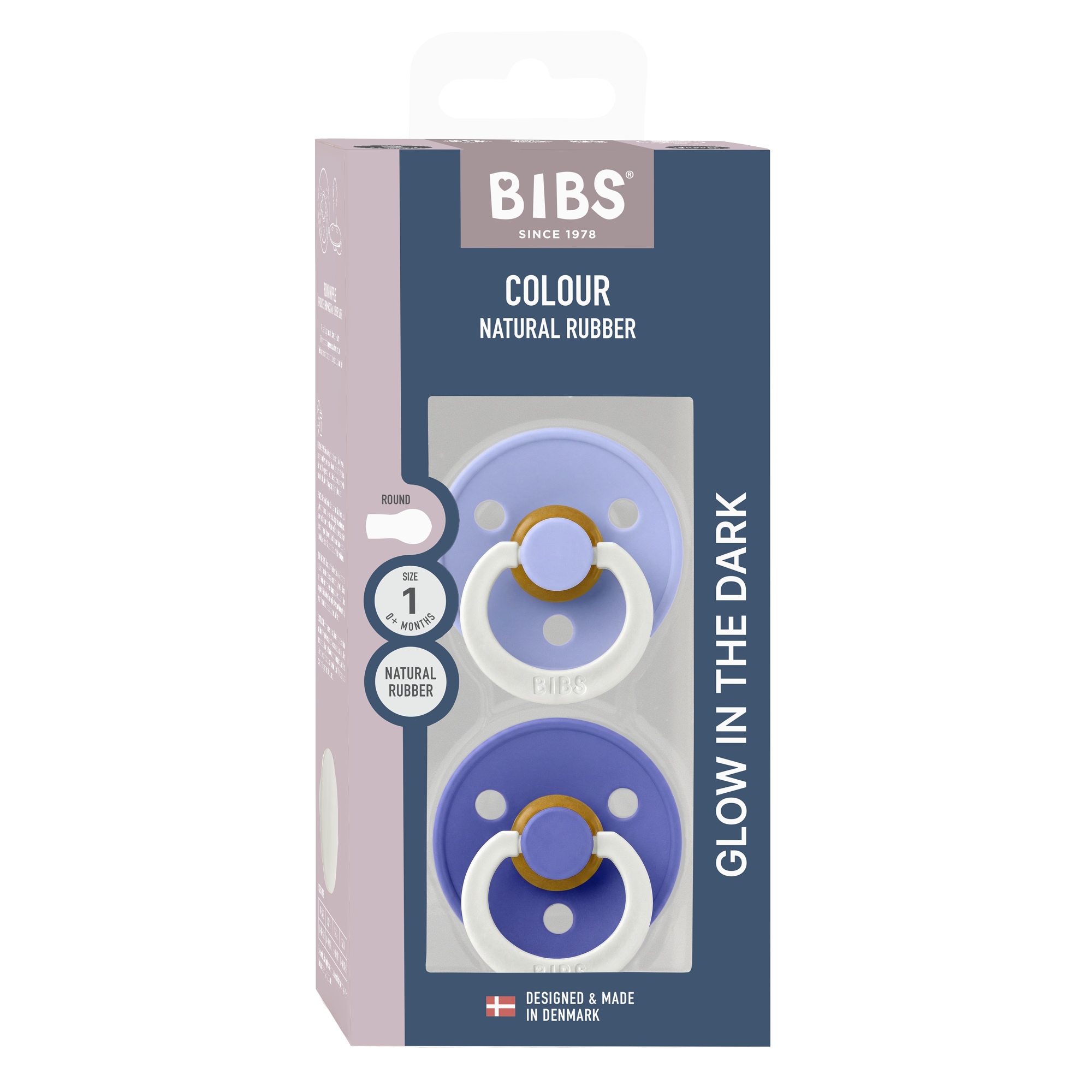 Bibs Ronde speen 2-pack natuurrubber Glow Hush/Grape - maat 1