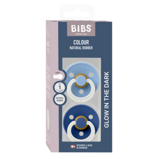 Bibs Ronde speen 2-pack natuurrubber Glow Sky Blue/Cornflower - maat 1