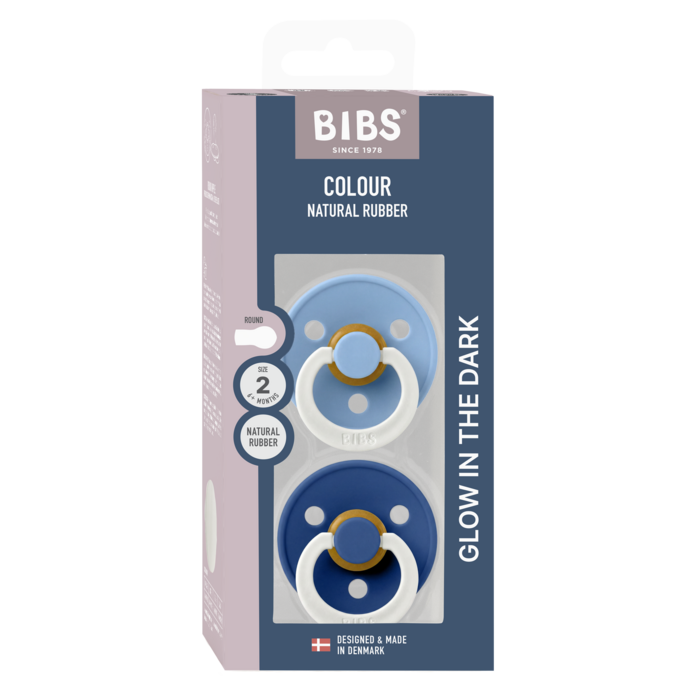 Bibs Ronde speen 2-pack natuurrubber Glow Sky Blue/Cornflower - maat 2