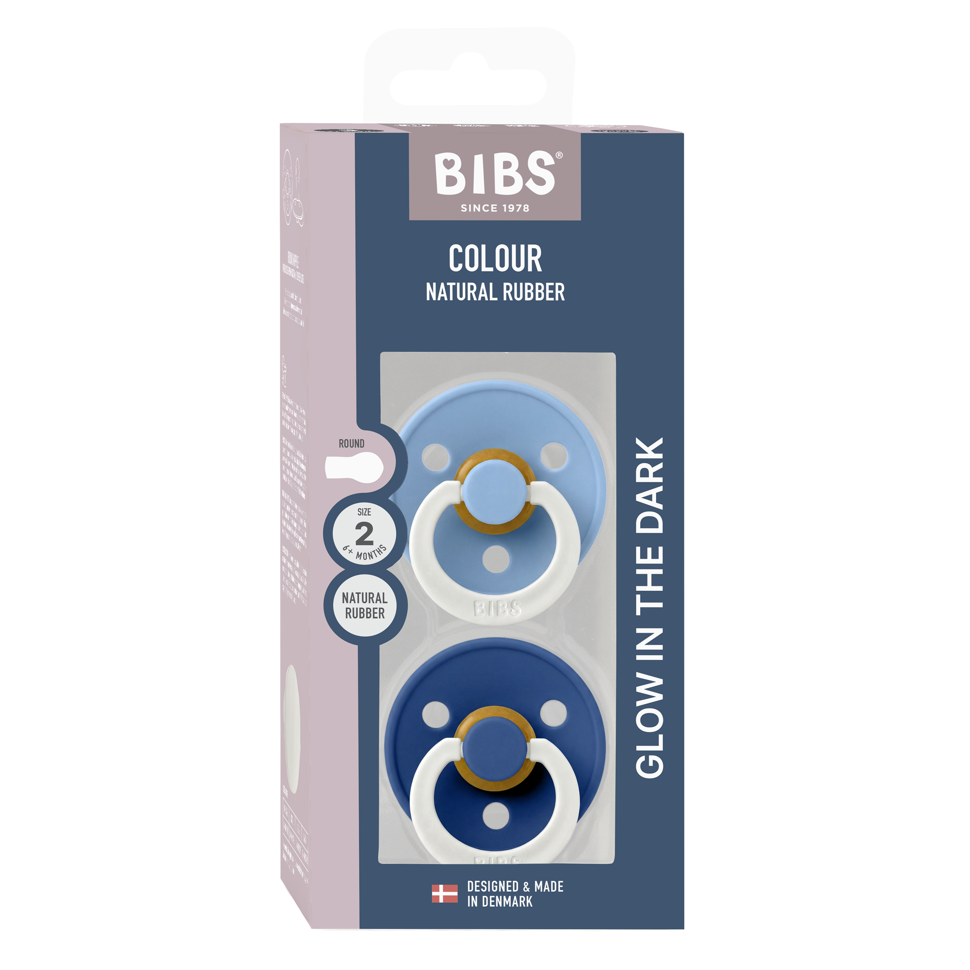 Bibs Ronde speen 2-pack natuurrubber Glow Sky Blue/Cornflower - maat 2