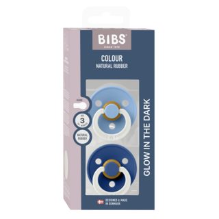 Bibs Ronde speen 2-pack natuurrubber Glow Sky Blue/Cornflower - maat 3