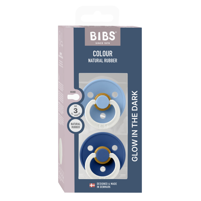 Bibs Ronde speen 2-pack natuurrubber Glow Sky Blue/Cornflower - maat 3