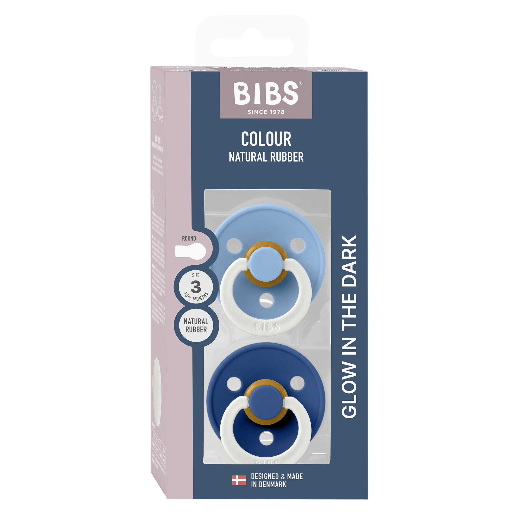 Bibs Ronde speen 2-pack natuurrubber Glow Sky Blue/Cornflower - maat 3