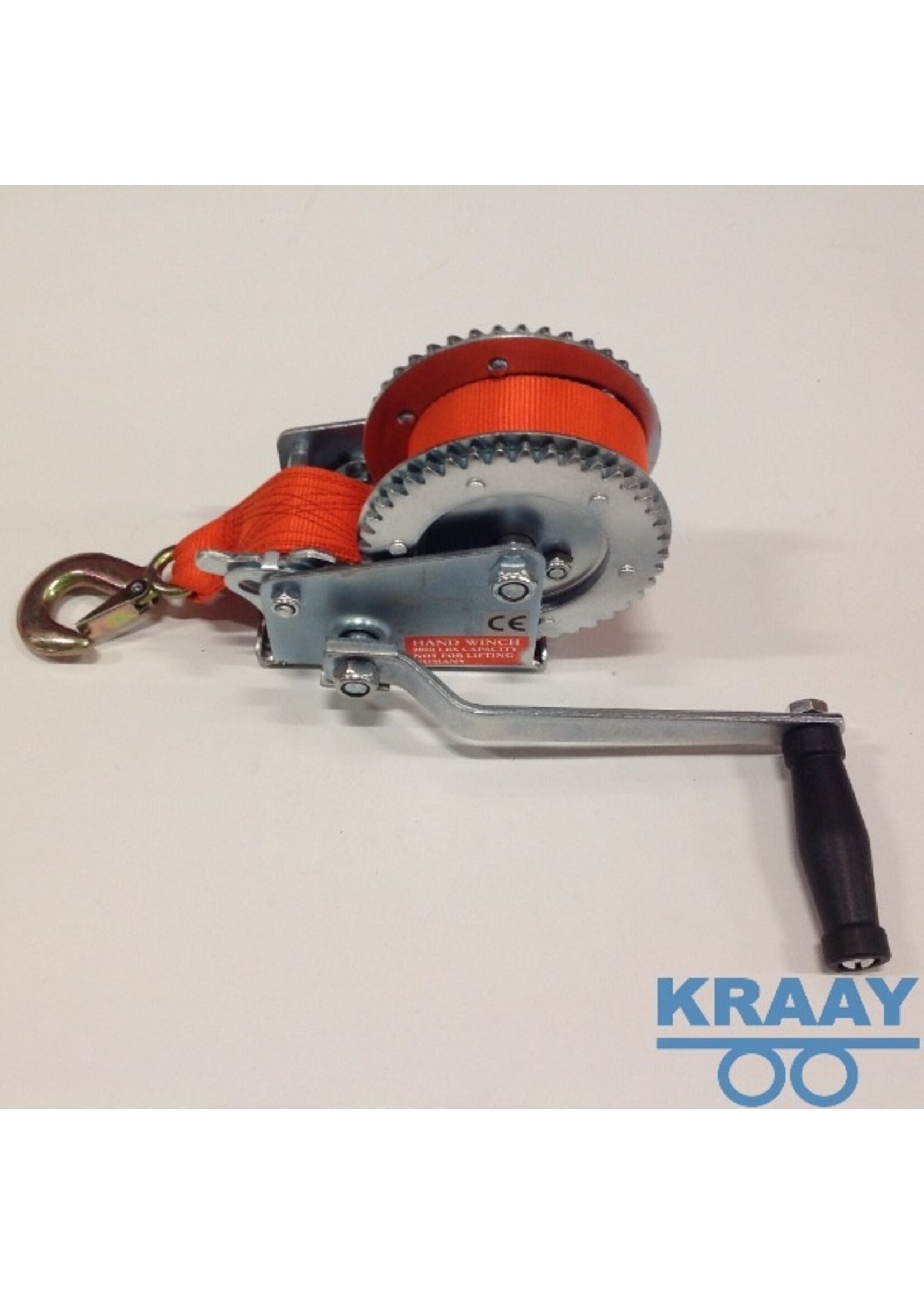 5026 Handlier met 8 meter band en haak 900kg. / 2000lbs.