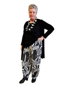 ZAZOU BROEK LIA PRINT ZWART WIT