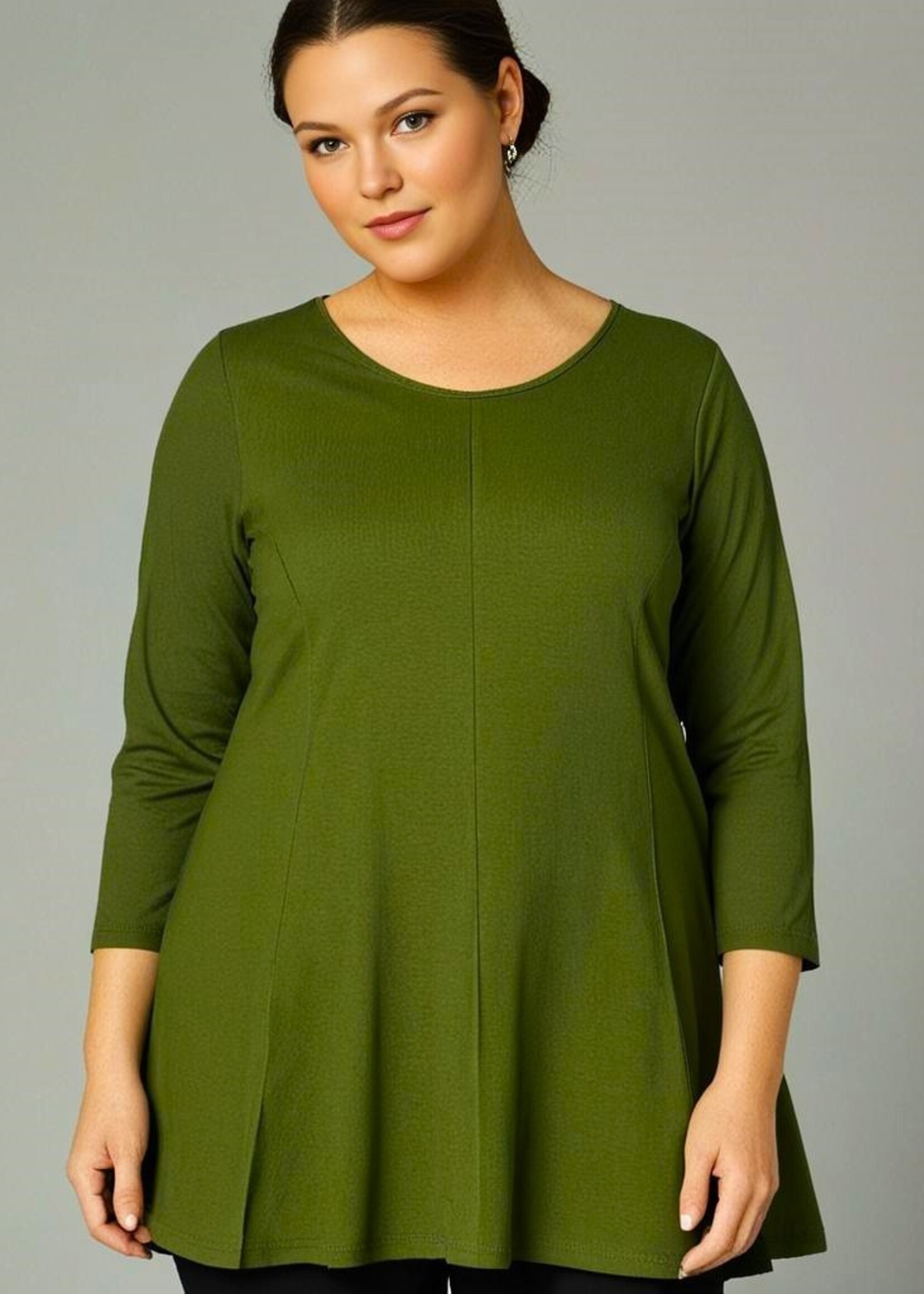 ZAZOU SHIRT A-LINE 3/4 MOUW OLIVE GREEN
