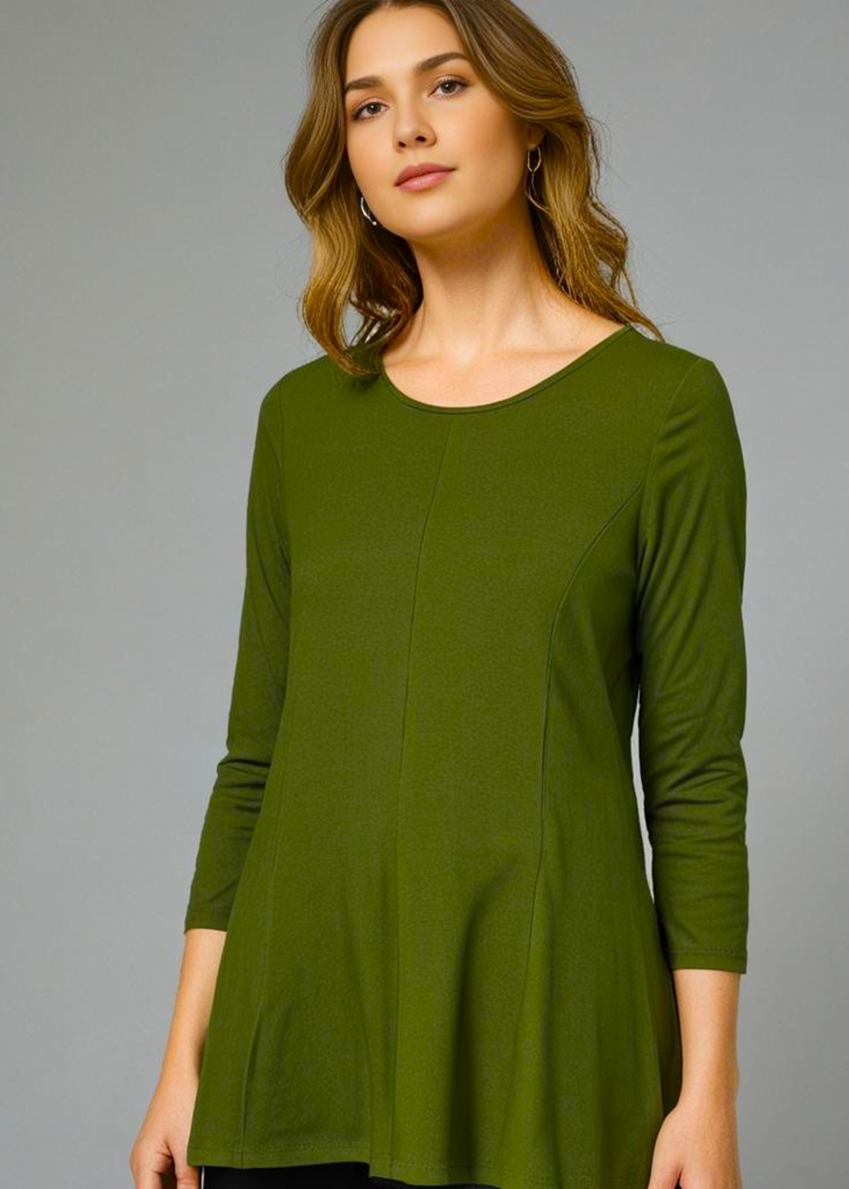 ZAZOU SHIRT A-LINE 3/4 MOUW OLIVE GREEN
