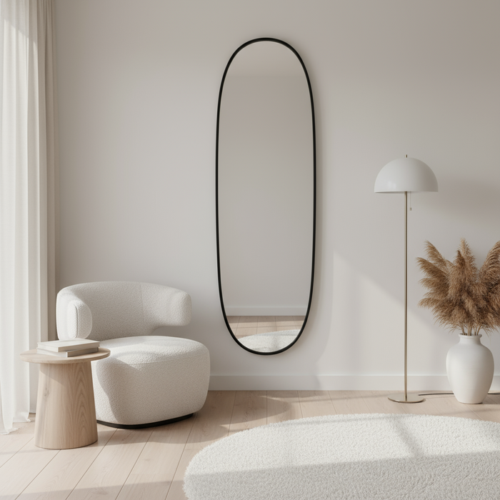 DMC  Ovale Stalen Wandspiegel Sven Zwart 50x170 cm