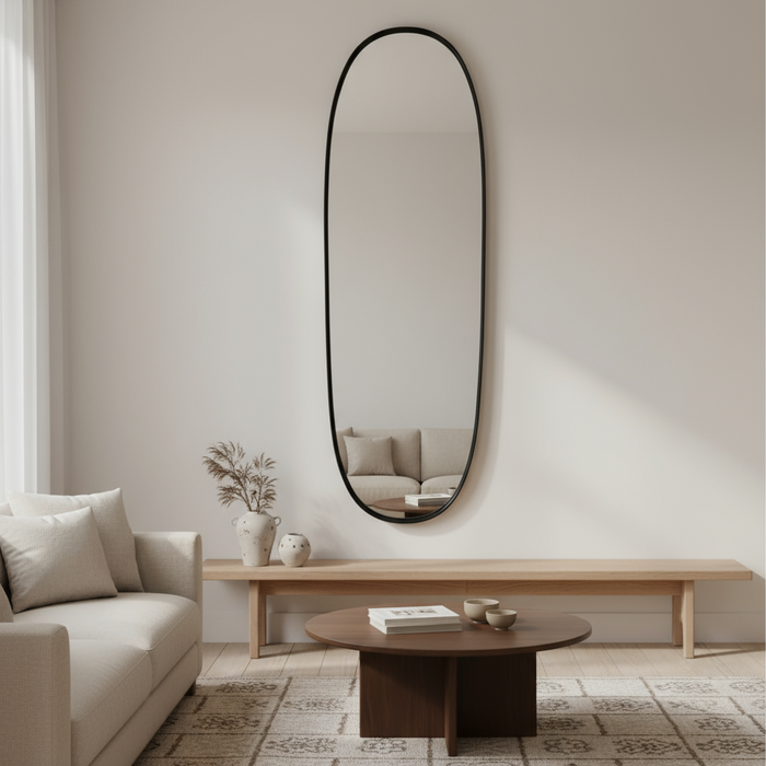 DMC  Ovale Stalen Wandspiegel Sven Zwart 50x170 cm