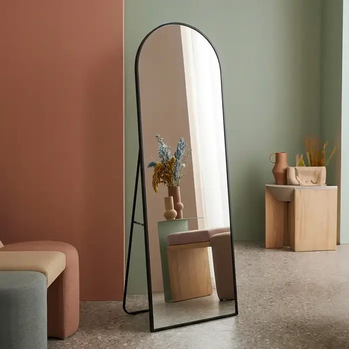 Boogspiegel Kaja Zwart met Staander 45x160 cm