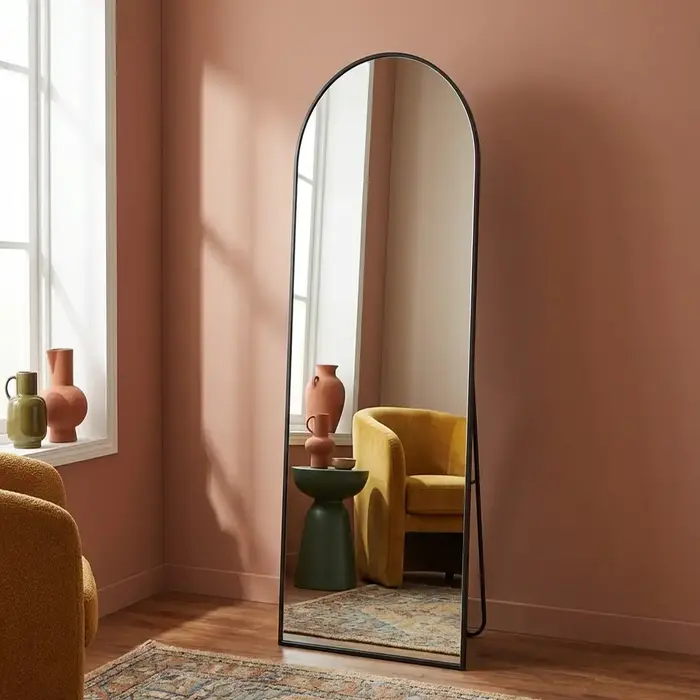 Boogspiegel Kaja Zwart met Staander 47x160 cm