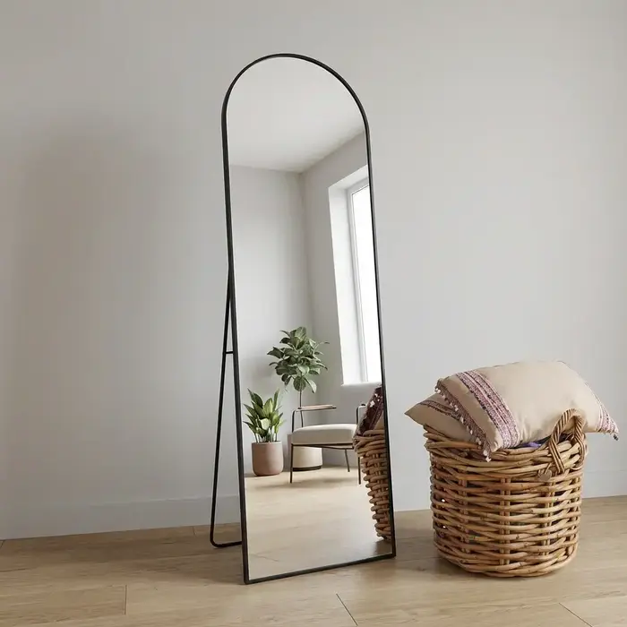 Boogspiegel Kaja Zwart met Staander 45x160 cm