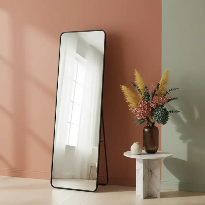 Passpiegel Jack Zwart met Staander 50x150 cm