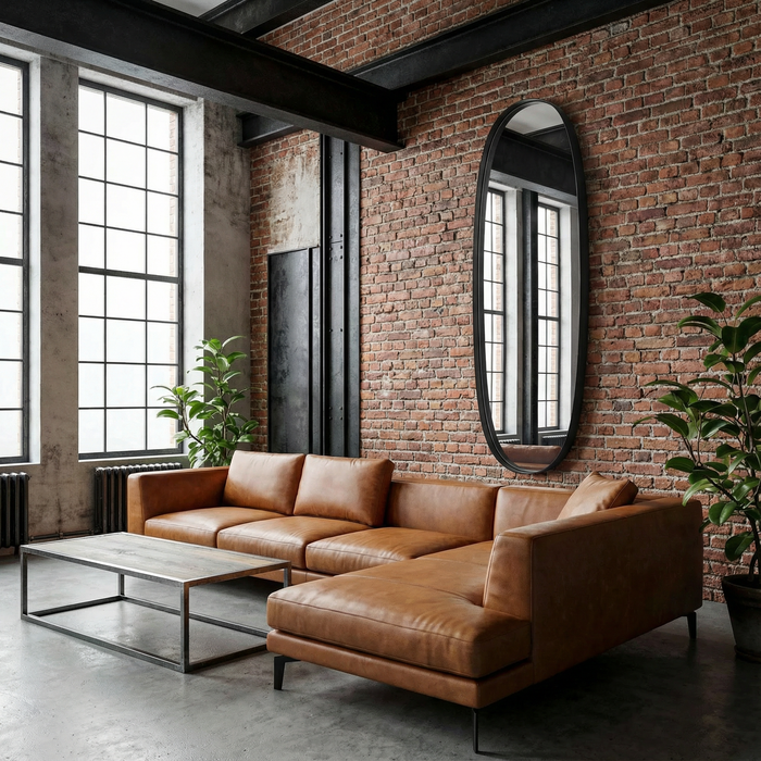 DMC  Ovale Stalen Wandspiegel Sven Zwart 50x170 cm