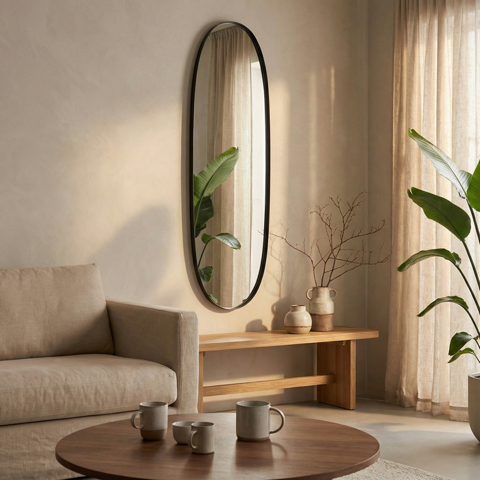 DMC  Ovale Stalen Wandspiegel Sven Zwart 50x170 cm