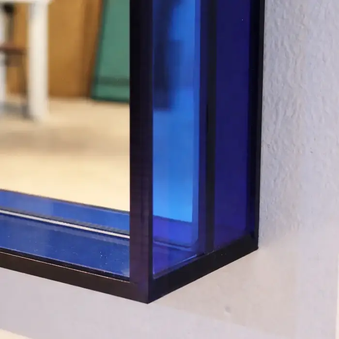 Spiegel Amber Blauw | met plexiglas lijst | 40x135