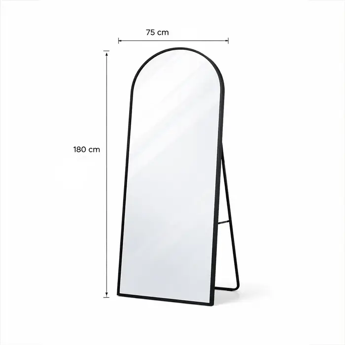 Boogspiegel Kaja Zwart met Staander 75x180 cm