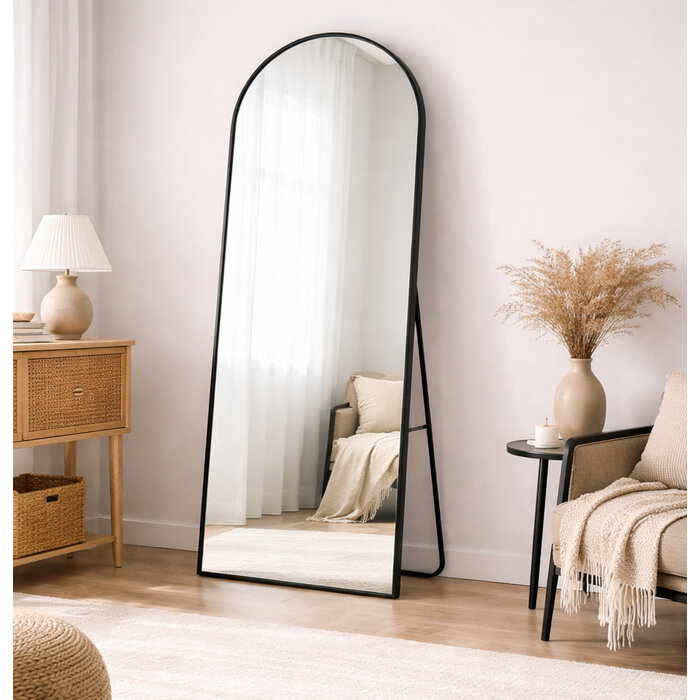 WALLMORE Boogspiegel Kaja Zwart met Staander 75x180 cm