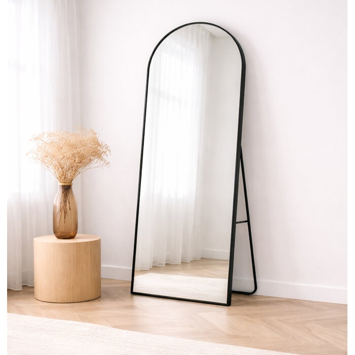 Boogspiegel Kaja Zwart met Staander 75x180 cm