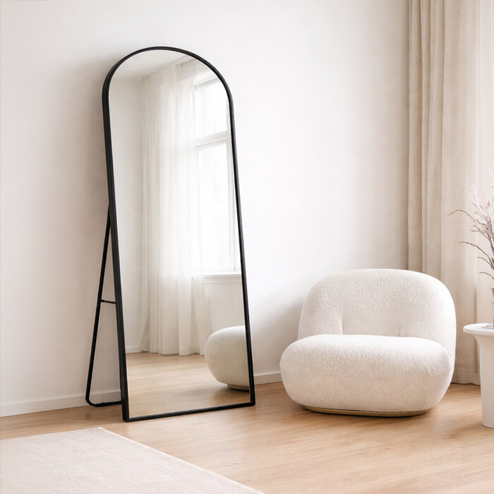 Boogspiegel Kaja Zwart met Staander 75x180 cm