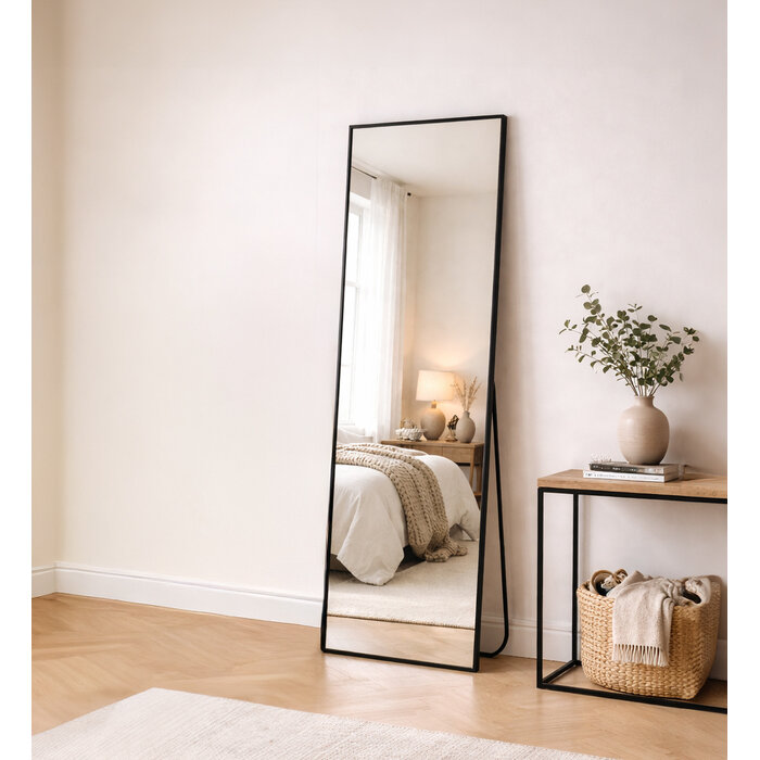 WALLMORE Passpiegel Stijn Zwart met Staander 47x160 cm