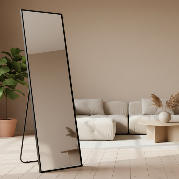 WALLMORE Passpiegel Stijn Zwart met Staander 47x160 cm