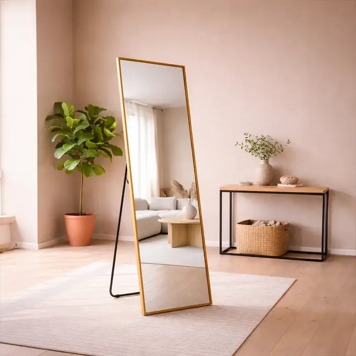 Passpiegel Stijn Goud met Staander 47x160 cm