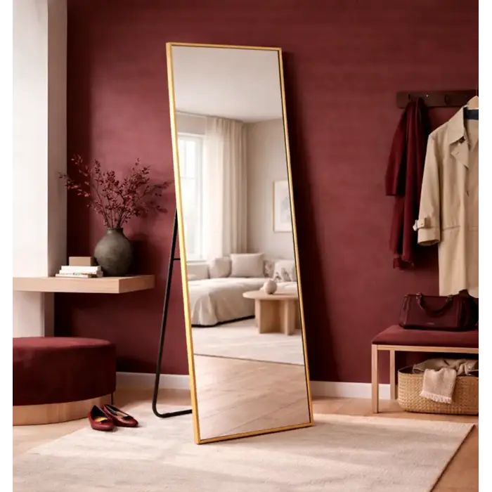 WALLMORE Passpiegel Stijn Goud met Staander 47x160 cm