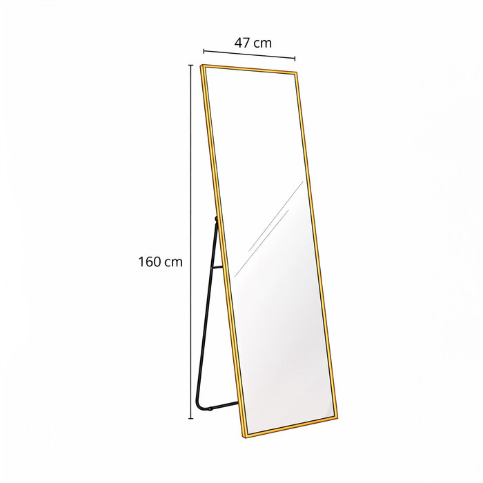 Passpiegel Stijn Goud met Staander 47x160 cm